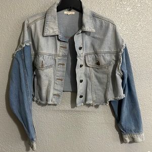 Distressed Two Tone Cropped Denim Jacket